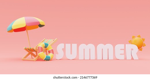 summer holiday with colorful summer beach elements,3d rendering.