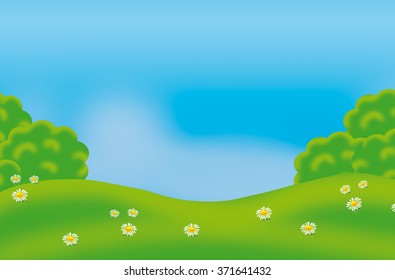 Summer Landscape Green Tree Sky Grass Stock Illustration 371641432 ...