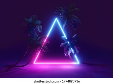 Summer Neon Light Background. 3d Rendering	