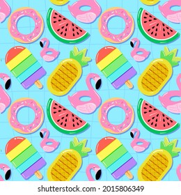 Summer Pool Party Pool Floats Food Pool Float Pattern Cartoon Illustration 