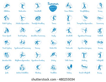 Summer Sports Icons Set, Isolated Pictograms For Web, Print And Other Projects.