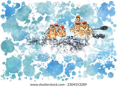 Summer Sports Leisure Rafting Image Illustration Hand painting