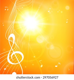 Summer Sunny Background With Music Notes And Key. Flare. Banner. JPG Version.