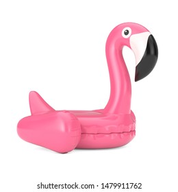 Summer Swimming Pool Inflantable Rubber Pink Flamingo Toy On A White Background. 3d Rendering 