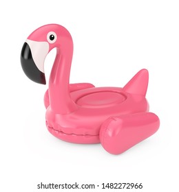 Summer Swimming Pool Inflantable Rubber Pink Flamingo Toy On A White Background. 3d Rendering 