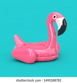 Summer Swimming Pool Inflantable Rubber Pink Flamingo Toy on a blue background. 3d Rendering 