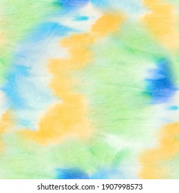 Summer Tie Dye. Vibrant Hand Drawn Dirty Paint. Bright Summer Pattern. Watercolor Seamless Background. Organic Fashion Print. Artistic Texture. Trendy Aquarelle Tie Dye.