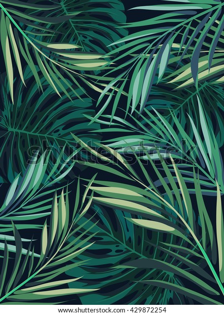 夏の熱帯のハワイ背景にヤシの木の葉とエキゾチックな植物 夏のポスター のイラスト素材
