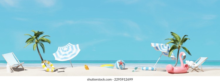 Summer vacation, beach background. 3d rendering - Powered by Shutterstock