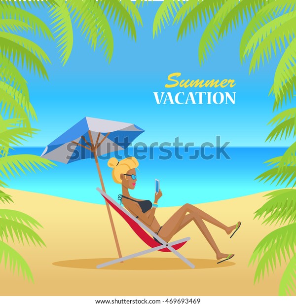 Summer Vacation Concept Banner Flat Design のイラスト素材