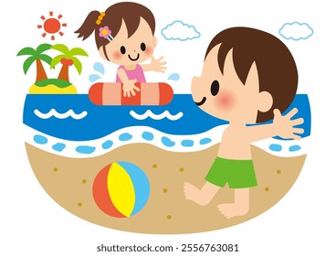 summer, summer vacation, sea, swimming in the sea, children, July, August, nursery school, kindergarten, elementary school, elementary school, for children, people, swim ring, swimsuit - Powered by Shutterstock