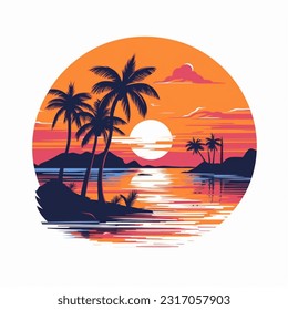 Summer vacation.beautiful sunset on an island with palm trees,vector illustration - Powered by Shutterstock