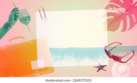 Summer vacations at the beach and travel vintage collage: woman's hand, suitcase and seaside - Powered by Shutterstock