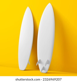 summer water sport surfing board surfboard longboard realistic mockup design template set front side and back view 3d rendering illustration isolated in yellow background - Powered by Shutterstock