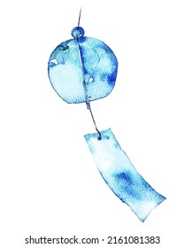 Summer wind chimes. Hand drawn watercolor illustration.