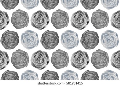 Summertime raster floral seamless pattern. Abstract background composition with rose flowers in gray and neutral colors, splashes, doodles and stylized flowers.