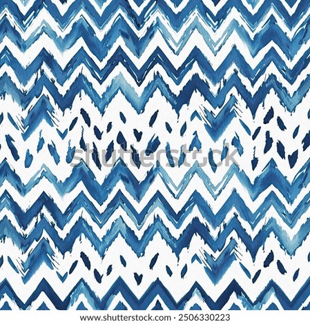 Summery ikat zig zag pattern in painterly brushstroke digital design. Modern coastal living printed chevron textile decor in seamless all over template. 