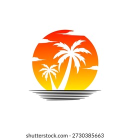 Sun beach logo design, vector illustration