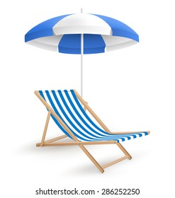 Sun Beach Umbrella With Beach Chair Isolated On White Background