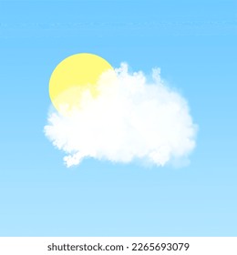 Sun behind cloud in blue sky illustration. This atmosphere gives some cool and sunny vibes.