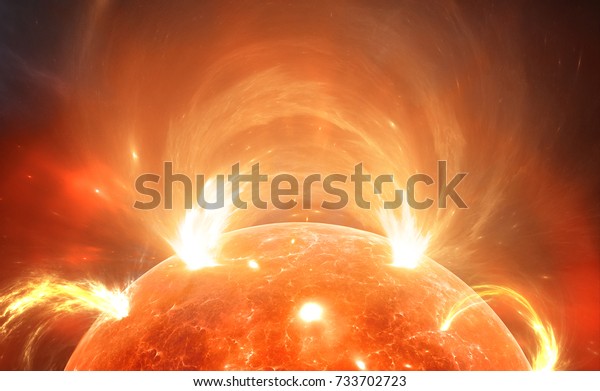 Sun with corona.\
Solar storm, solar\
flares.
