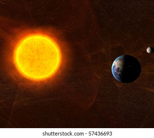 Sun With Earth And Moon