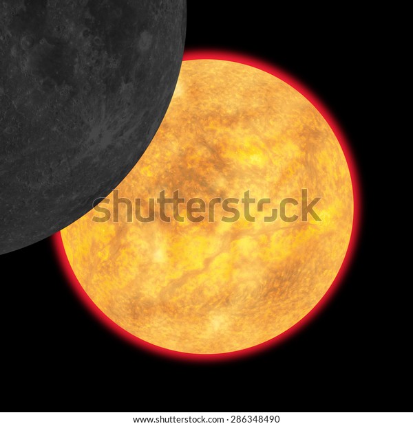 Sun eclipse with details on the surface including Moon.\
Moon is taken through my telescope and sun is digital illustration.\
