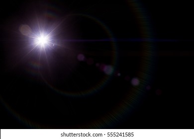 Sun flare, Space flare, Lens flare in the black background.