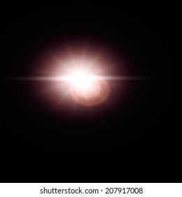 Sun lens flare effect isolated on black background. Can be added to photos by overlaying in screen mode.
