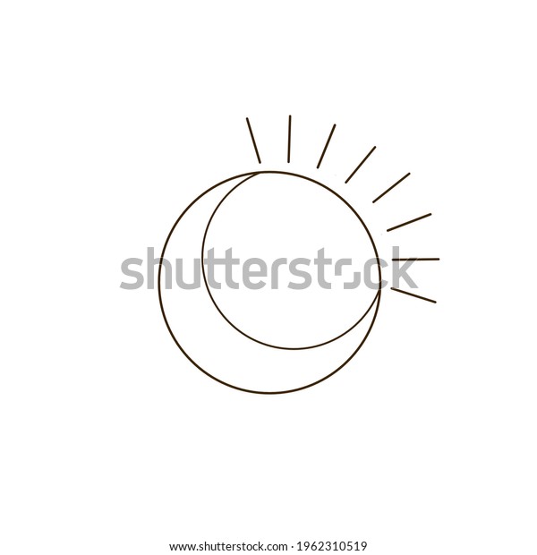 Sun and moon. Crescent moon. Logo. Contour\
logo of the moon and sun. Graphical element. Space, solar system.\
Magic, astralogy.
