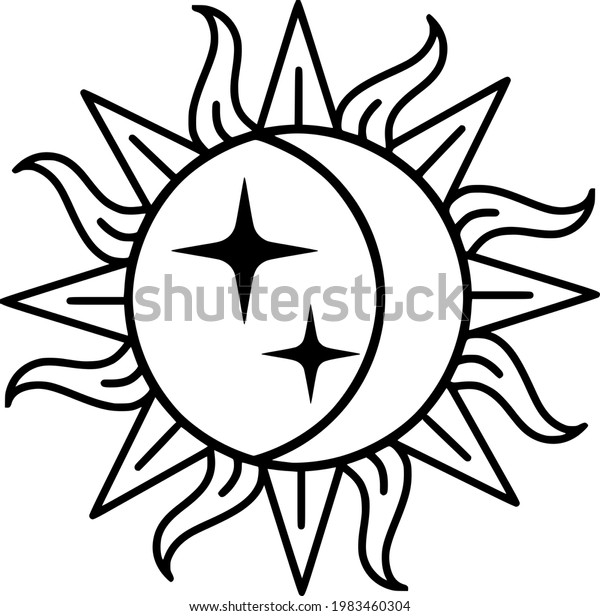 Sun Moon Simple Symbol Lineart Stock Illustration 1983460304 | Shutterstock