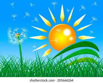 Sun Rays Representing Green Grass And Glowing