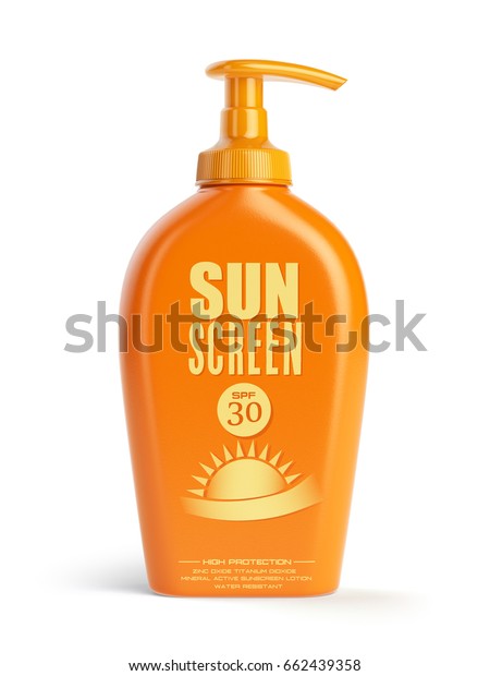 サンスクリーンクリーム オイル ローションの容器 白い背景に日焼け止めと日焼け止めの化粧品 3dイラスト のイラスト素材