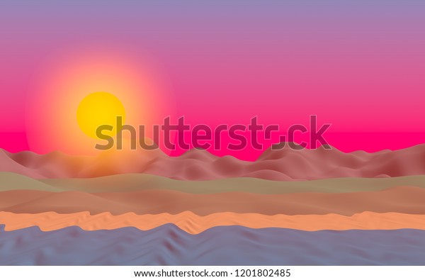 Sun Sea Beach Sunset Ocean Shore のイラスト素材