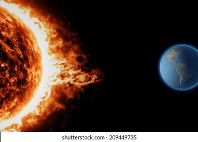 Sun, solar storm, earth, space universe. Elements of this image are furnished by NASA