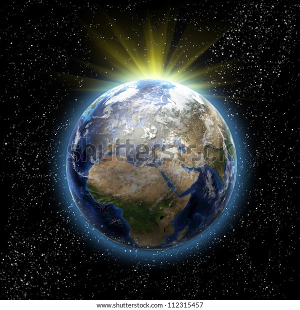 宇宙の地球 上の太陽 星 日の出 3d画像 地図はnasaのウェブサイトhttp Visibleearth Nasa Gov View Cat Php Categoryid 1484 P 1から撮影された の イラスト素材