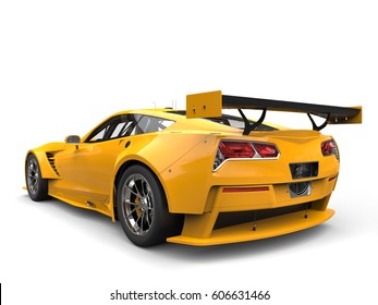 Sun Yellow Endurance Race Car - Back View - 3D Illustration