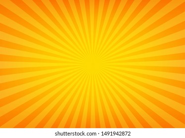 Sunbeam Abstract Background. Symmetrical Radial Yellow And Orange Sun Rays. Ornamental Manga Pattern. Summer Poster. Flat Style Line Texture