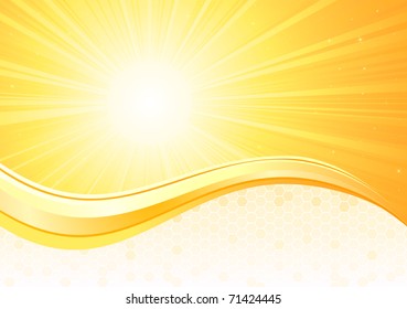 Sunburst background with honeycomb, illustration