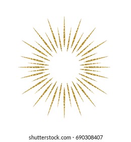 Sunburst Gold Glitter Effect Isolated On White Background. Vintage Light Star Burst Use For Logo, Labels And Badges.