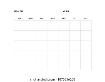 sunday start monthly calendar template printable stock illustration 1875856108 shutterstock