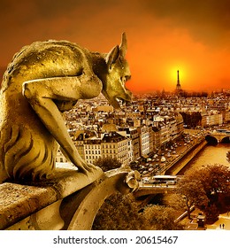sundown on Paris - view from old Notre dame -artistic toned picture