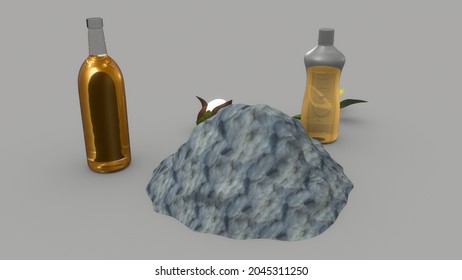 Sunflower And Cotton Seed And Oil Bottle.3d Illustration