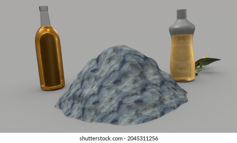 Sunflower And Cotton Seed And Oil Bottle.3d Illustration