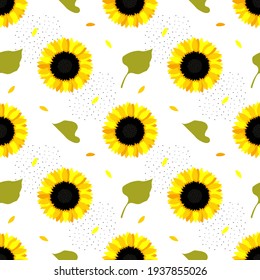 Sunflower flowers. Seamless summer pattern with yellow sunflowers for printing on fabric, paper, textiles, interior decor. 