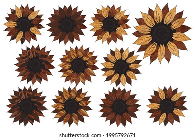 Sunflower Sublimation With Animal Texture. Summer Clip Art Pack On White Background 