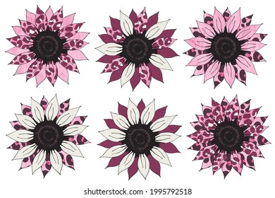 Sunflower Sublimation With Pink Leopard Prints. Safari Clip Art Pack 