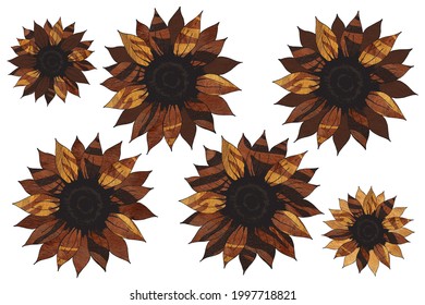 Sunflower Sublimation With Safari Hot Africa Texture. Summer Clip Art Pack On White Background 