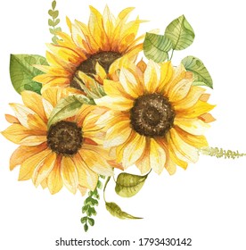sunflowers bouquet watercolor hand painted composition