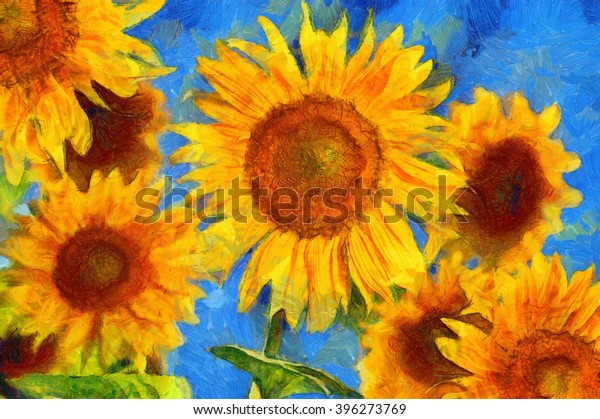 Sunflowers Vincent Van Gogh Style Digital Stock Illustration 396273769